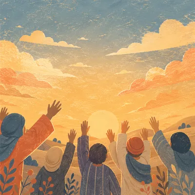 Hands Lifted in Golden Sunset Hope