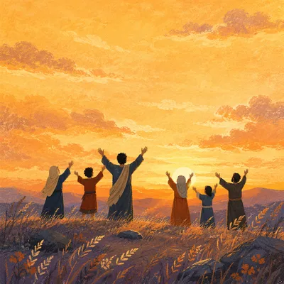 Praise Hands Lifted at Golden Sunset