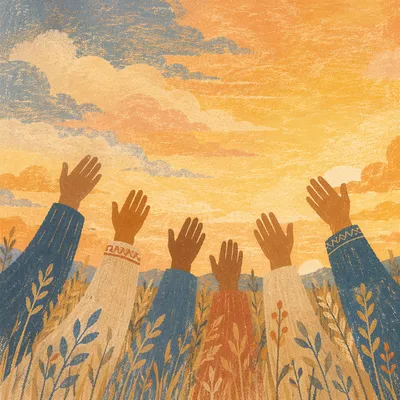 Lifted Hands in Golden Sunset Praise