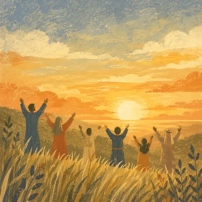 Praise Hands Lifted Under Golden Sunset