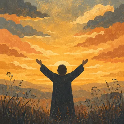 Lifted Hands in Golden Sunset Praise
