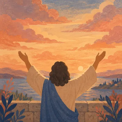 Praise Hands Raised at Golden Sunset