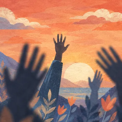 Praise Hands Silhouetted in Golden Sunset