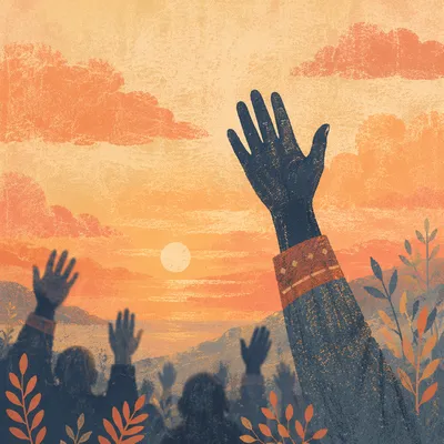Praise Hands Silhouetted in Golden Sunset