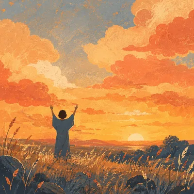 Raised Hands in Golden Sunset Praise