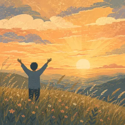 Hands Lifted in Golden Sunset Praise