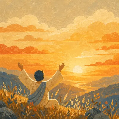 Praise Hands Raised at Golden Sunset