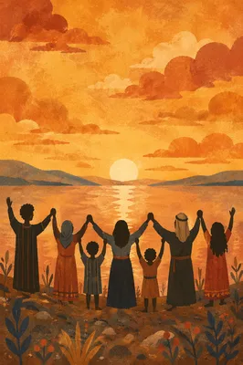 Praise Silhouettes Beneath Golden Sunset Sky