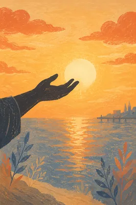 Golden Sunset Praise Hand Over Water
