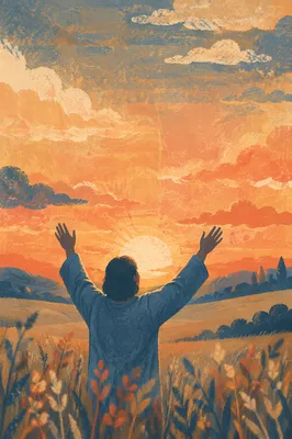 Hands Lifted in Golden Sunset Praise