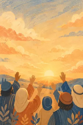 Lifted Hands at Golden Sunset Sky