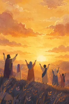 Silhouetted Praise Hands at Golden Sunset
