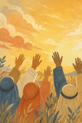 Hands Lifted in Golden Praise Sky