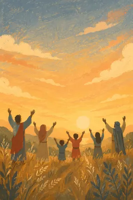 Praise Hands Raised at Golden Sunset