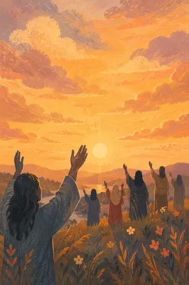 Praise Hands Raised Under Golden Sunset