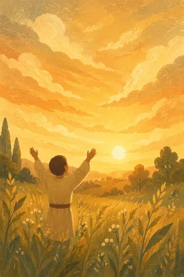 Praise Hands Raised in Golden Sunset Meadow