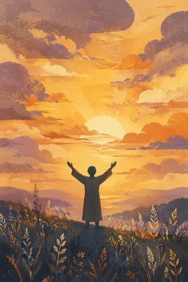 Praise Hands Beneath Golden Sunset Sky