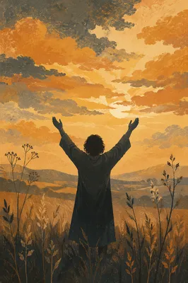 Praise Hands Under Golden Sunset Sky