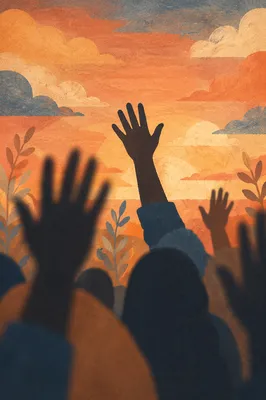 Praise Hands Silhouetted Against Golden Sunset
