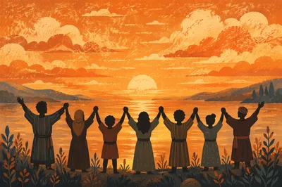 Praise Hands at Golden Lakeside Sunset
