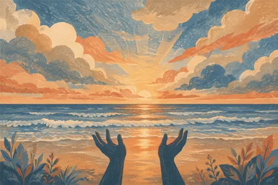Praise Hands at Golden Ocean Sunset