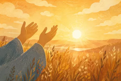 Hands Lifted in Golden Sunset Praise