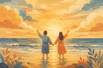 Barefoot Praise at Golden Sunset Shore