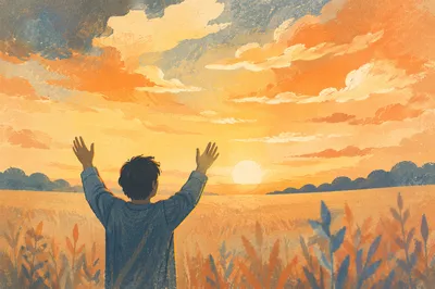 Hands Lifted in Golden Sunset Praise