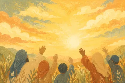 Hands Lifted in Golden Sunset Praise