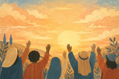 Hands Lifted in Golden Sunset Praise
