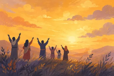 Lifted Praise Hands at Golden Sunset