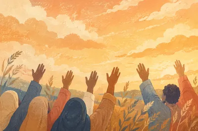 Praise Hands Beneath Golden Sunset Sky