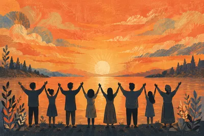 Praise Hands Lifted at Golden Sunset