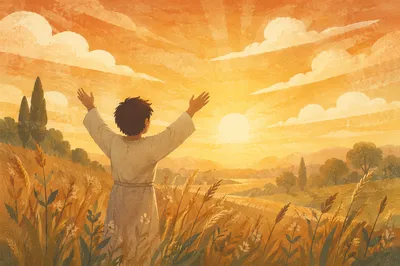 Praise Hands Under Golden Sunset Sky
