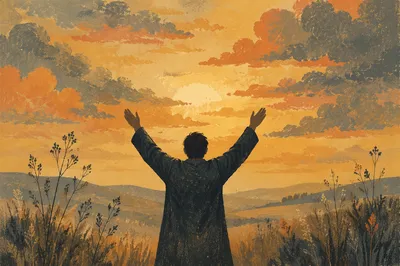 Praise Hands Raised Under Golden Sunset