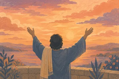Praise Hands Raised at Golden Sunset