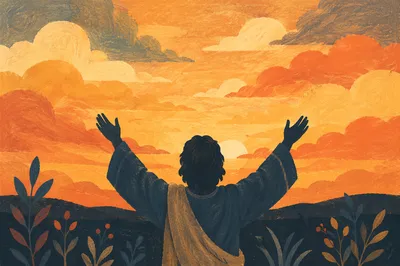 Raised Praise Hands Under Golden Sunset