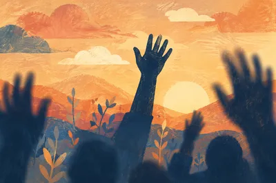 Praise Hands Raised at Golden Sunset