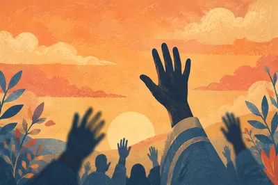 Praise Hands Raised at Golden Sunset