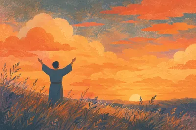 Praise Hands Raised Under Golden Sunset