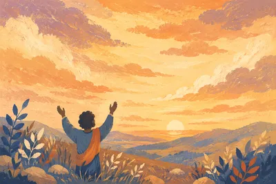 Praise Hands Raised at Golden Sunset