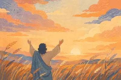 Praise Hands Under Golden Sunset Sky