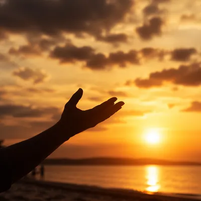 Praise Hand Silhouette at Golden Sunset