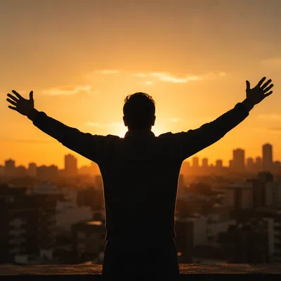 Praise Hands Raised at Golden Sunset