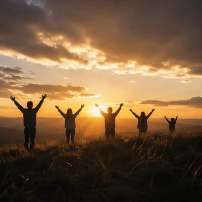 Praise Hands Lifted at Golden Sunset