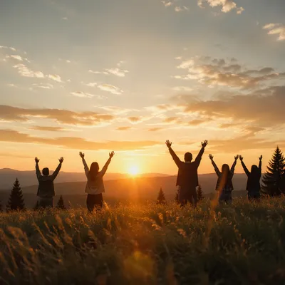 Praise Hands Lifted at Golden Sunset