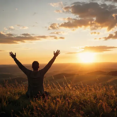 Hands Lifted in Golden Sunset Praise