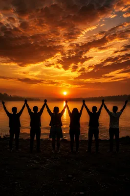 Silhouetted Praise Hands at Golden Sunset