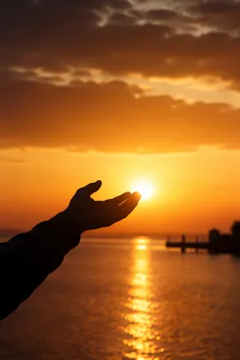 Praise Hand Lifted Toward Golden Sunset