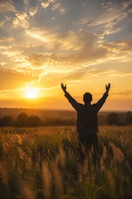 Hands Lifted in Golden Sunset Praise